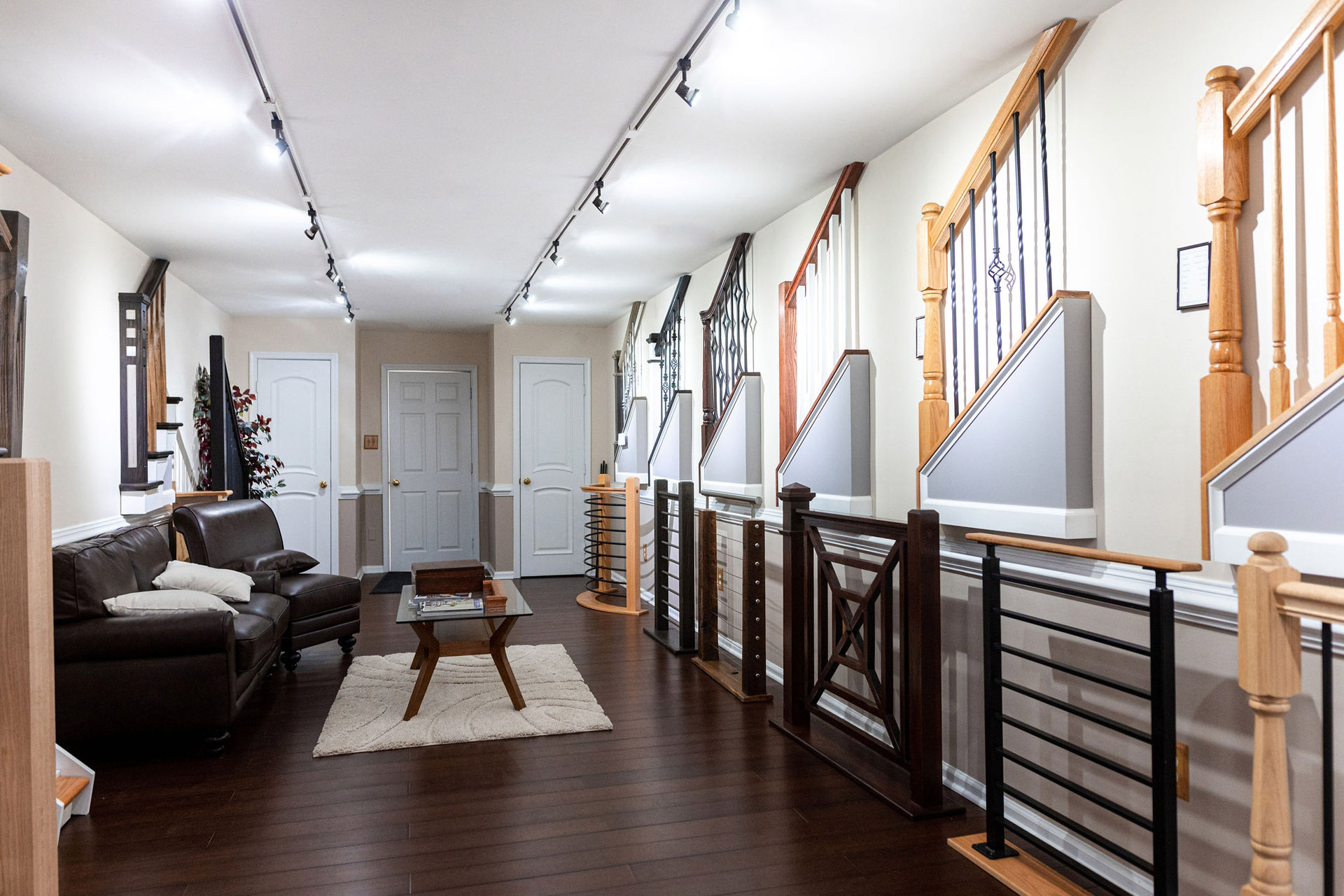 This is the Loudoun Stairs showroom which showcases the various options of stairs and rails. 