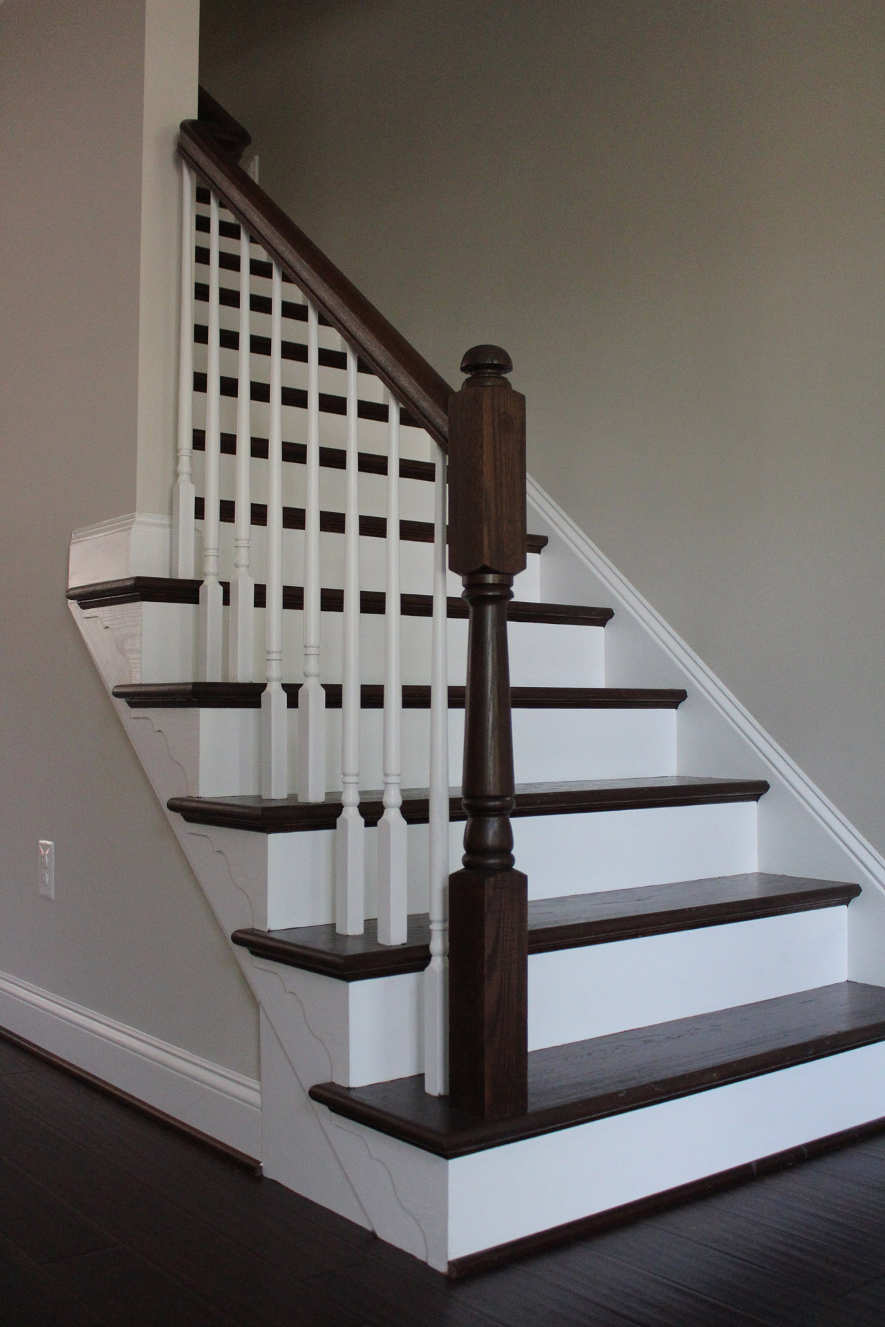 This showcases a completed loudoun stairs project within a home in northern virginia. This showcases the rails that they handmade. 
