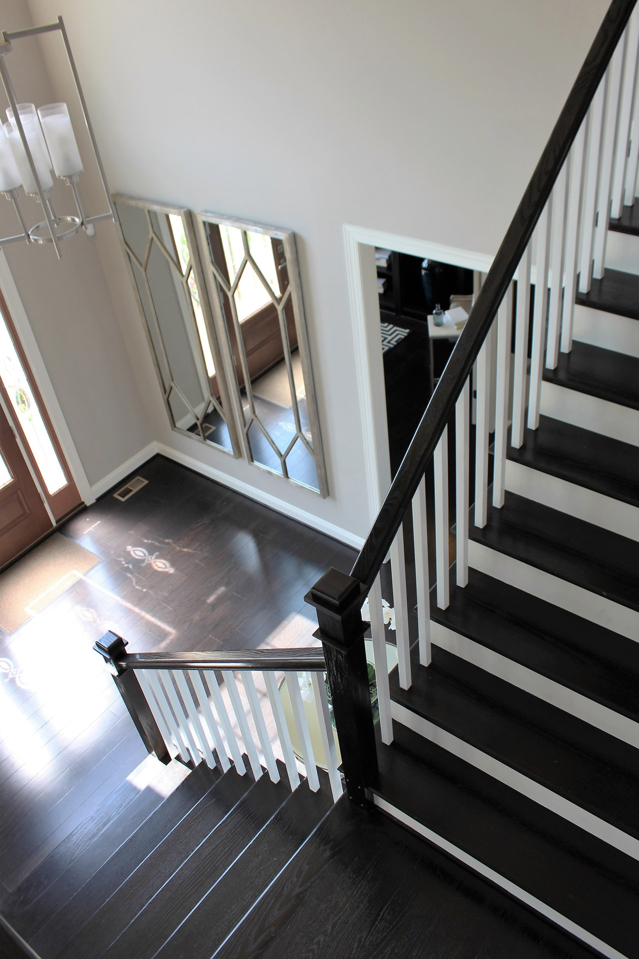 This showcases a completed loudoun stairs project within a home in northern virginia. This showcases the rails that they handmade. 