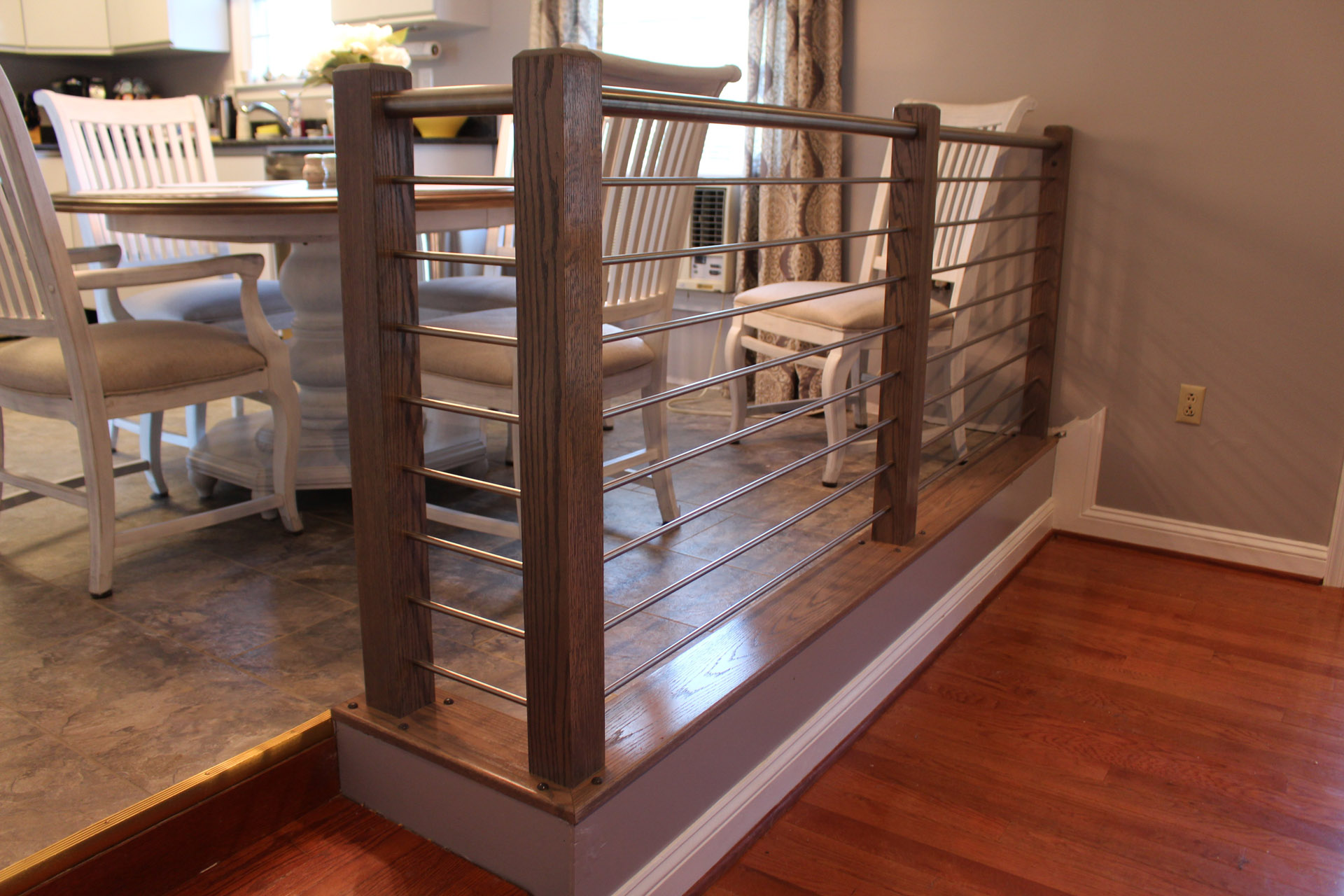 This showcases a completed loudoun stairs project within a home in northern virginia. This showcases the metal fabrication that loudoun stairs did in their shop. 