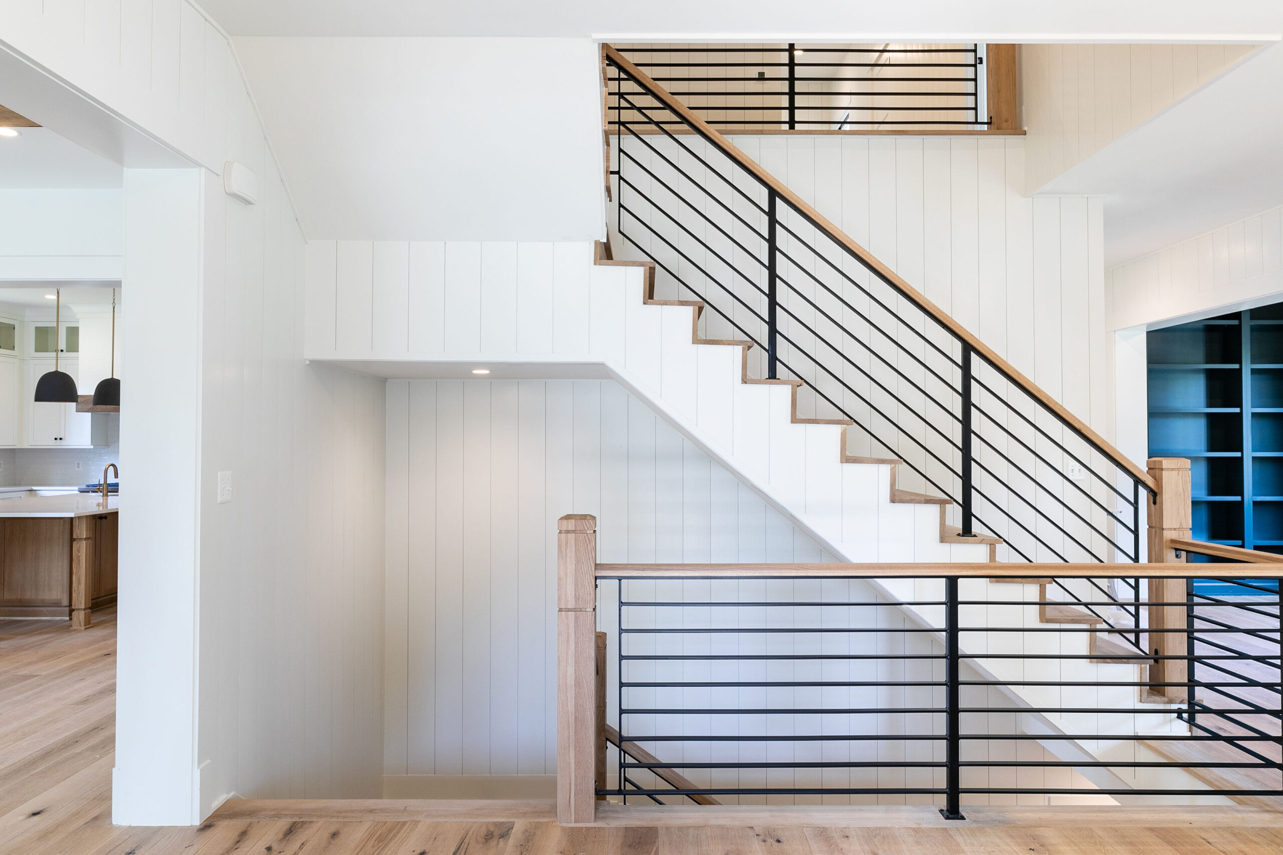 This showcases a completed loudoun stairs project within a home in northern virginia. This showcases the metal fabrication that loudoun stairs did in their shop. 